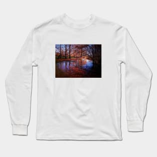 tree reflection in water, autumn fallen leaves Long Sleeve T-Shirt